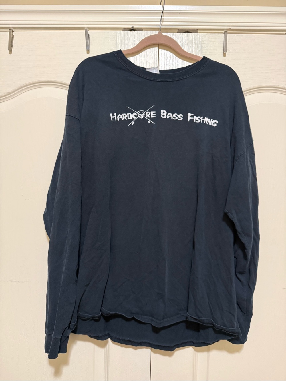 Hardcore Bass Fishing Crewneck Long Sleeve Tee - Black with White Logo